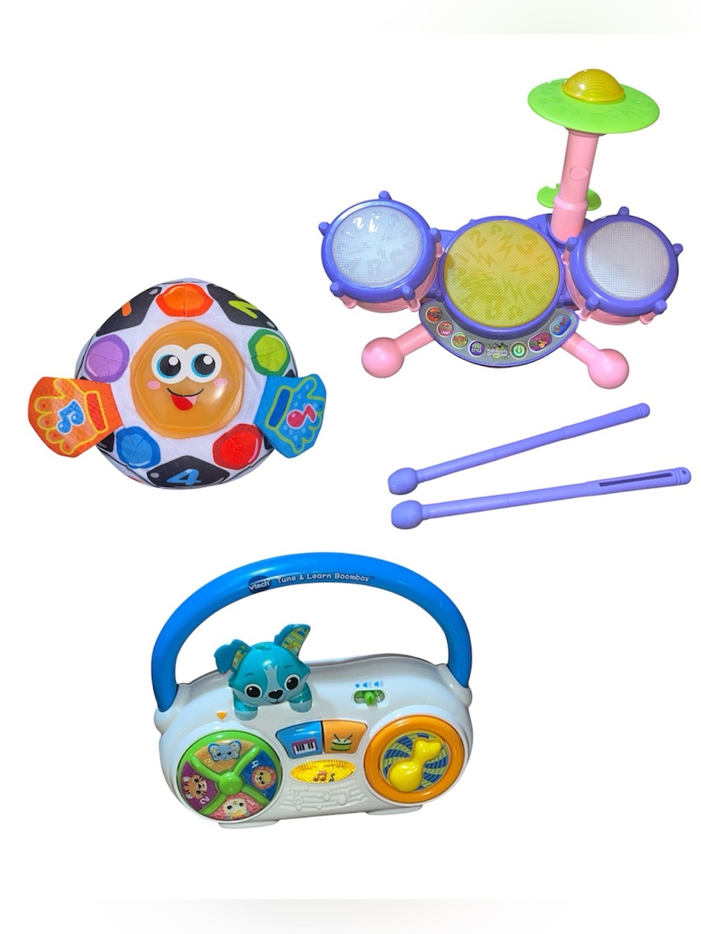 Vtech Baby Musical Toy Lot Pink Kidibeats Drum Boombox Bright Lights Soccerball